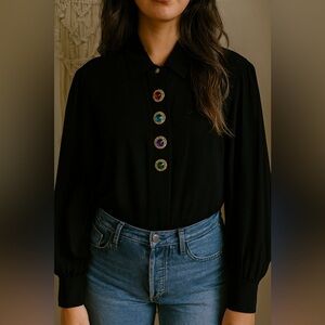 KI KO MO | Black Shirt with Colorful Buttons